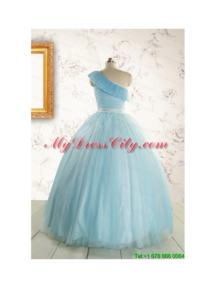 Romantic One Shoulder Light Blue Quinceanera Dress for 2015