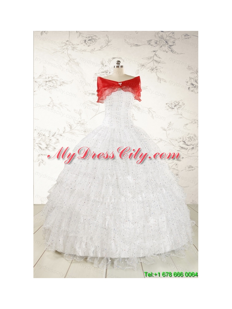 White Ball Gown Formal Quinceanera Dresses with Sequins and Ruffles