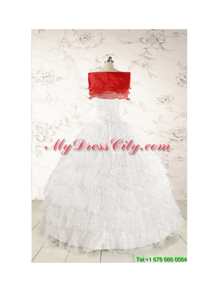 White Ball Gown Formal Quinceanera Dresses with Sequins and Ruffles