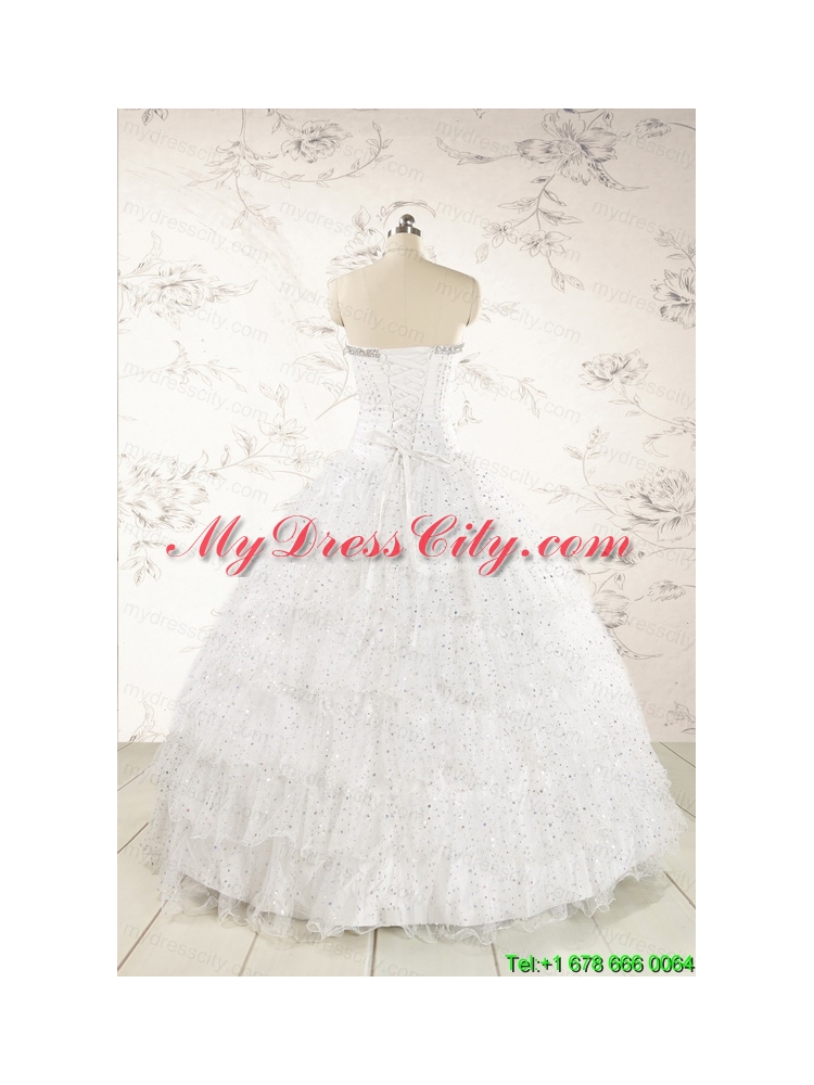 White Ball Gown Formal Quinceanera Dresses with Sequins and Ruffles