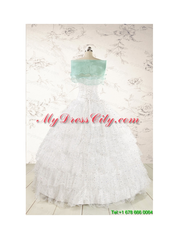 White Ball Gown Formal Quinceanera Dresses with Sequins and Ruffles