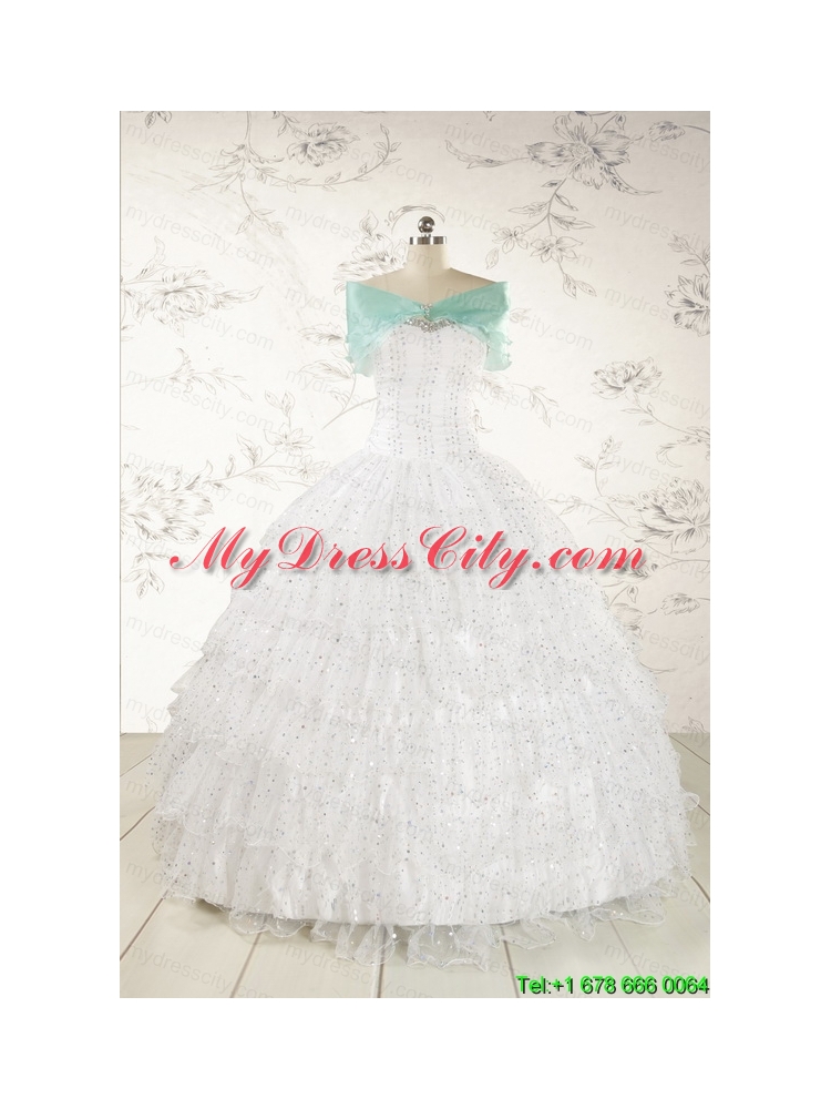 White Ball Gown Formal Quinceanera Dresses with Sequins and Ruffles