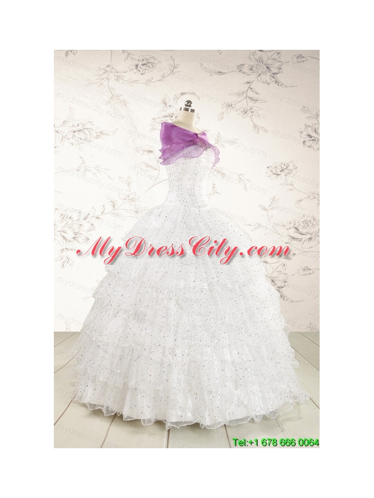 White Ball Gown Formal Quinceanera Dresses with Sequins and Ruffles