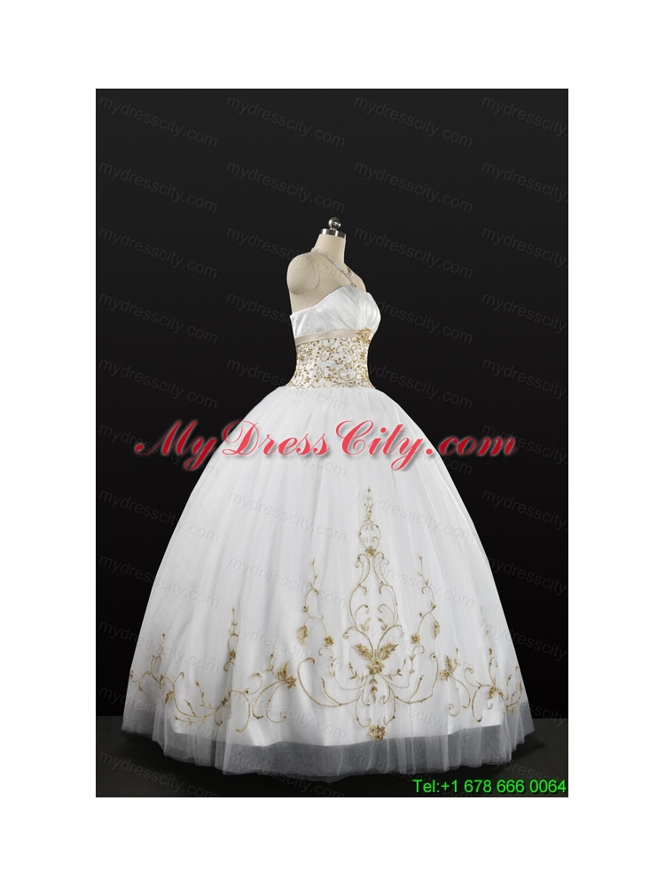 White Strapless 2015 Quinceanera Dress with Beading and Appliques