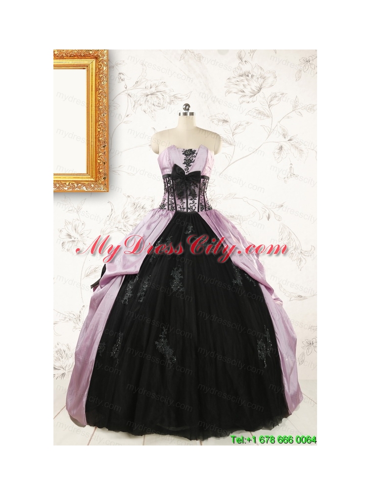 2015 Cheap Strapless Quinceanera Dresses with Appliques and Ruffles