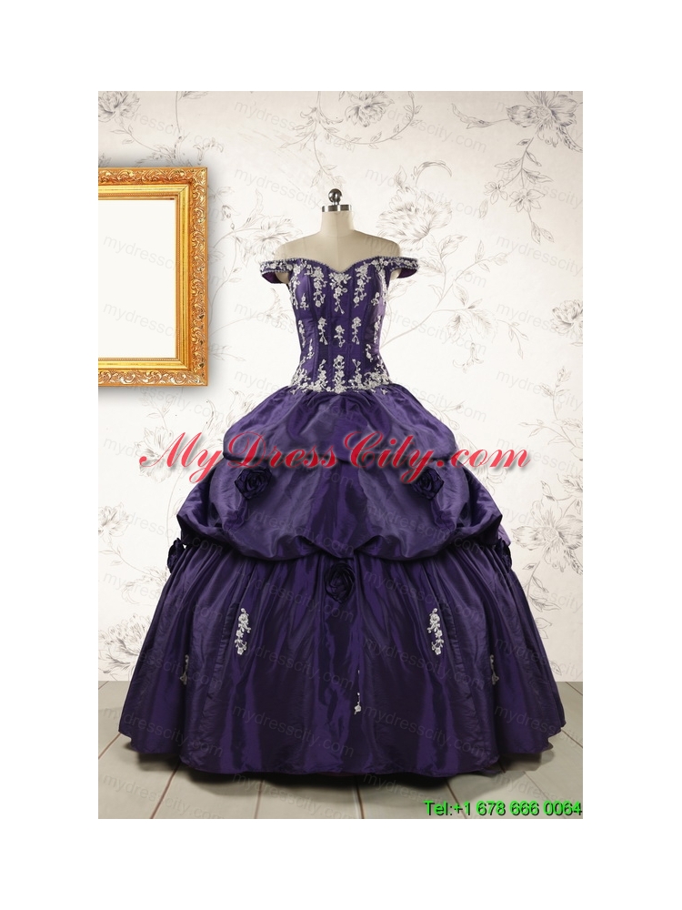 2015 Latest Off The Shoulder Appliques Quinceanera Dresses in Purp