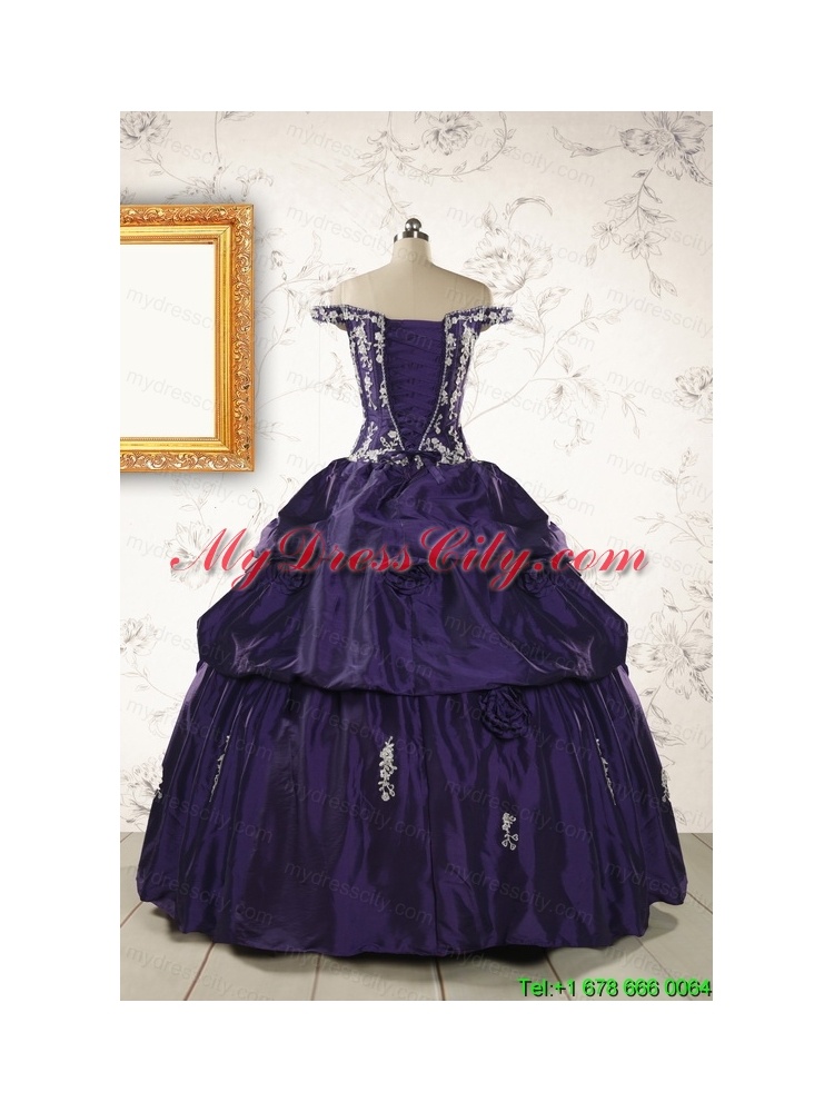 2015 Latest Off The Shoulder Appliques Quinceanera Dresses in Purp