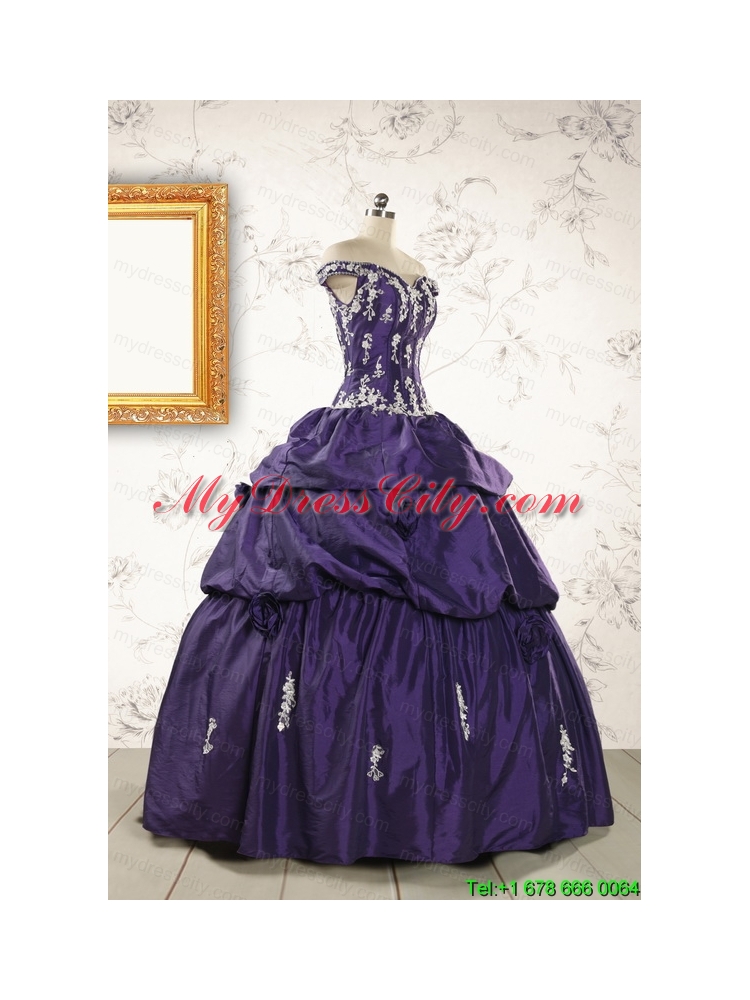 2015 Latest Off The Shoulder Appliques Quinceanera Dresses in Purp