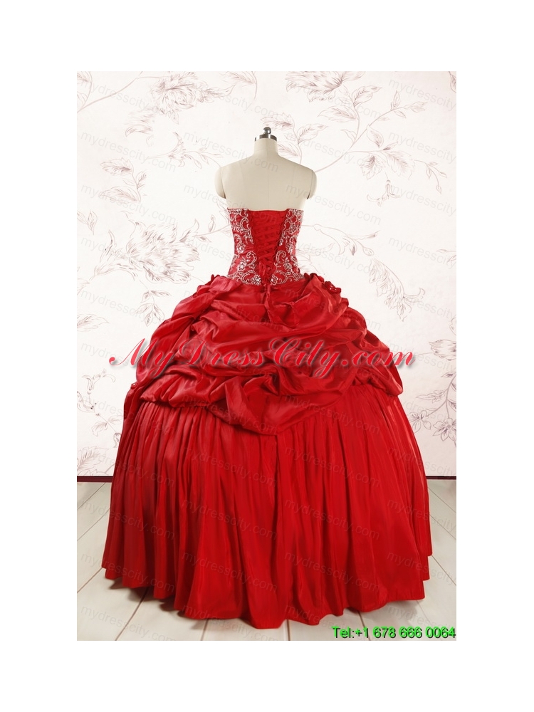 2015 Puffy Sweetheart Beading Quinceanera Dresses in Red