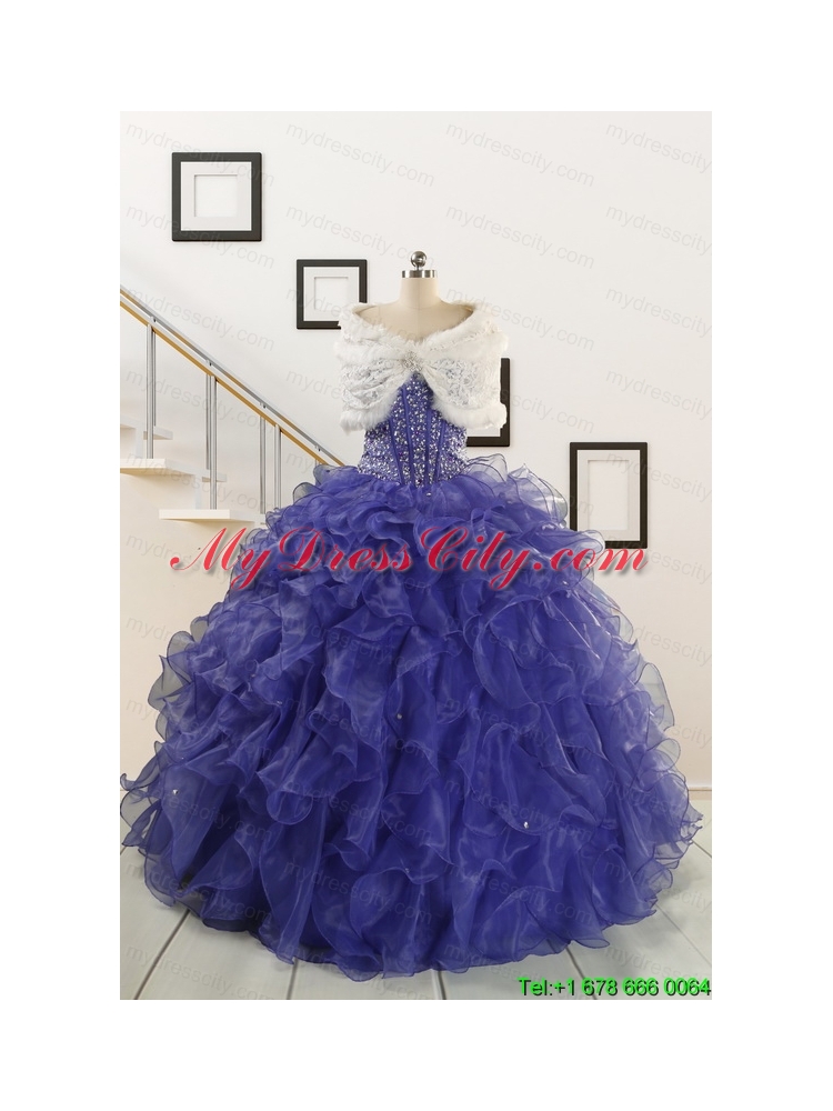 2015 Sweetheart Ruffles Purple Quinceanera Dresses with Wraps