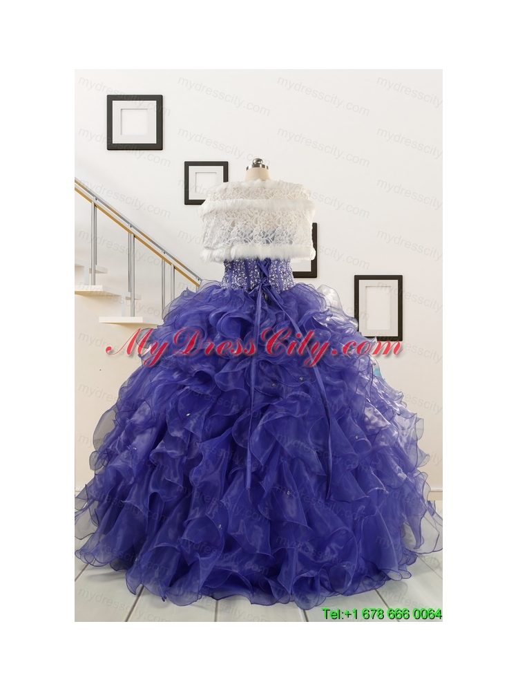 2015 Sweetheart Ruffles Purple Quinceanera Dresses with Wraps