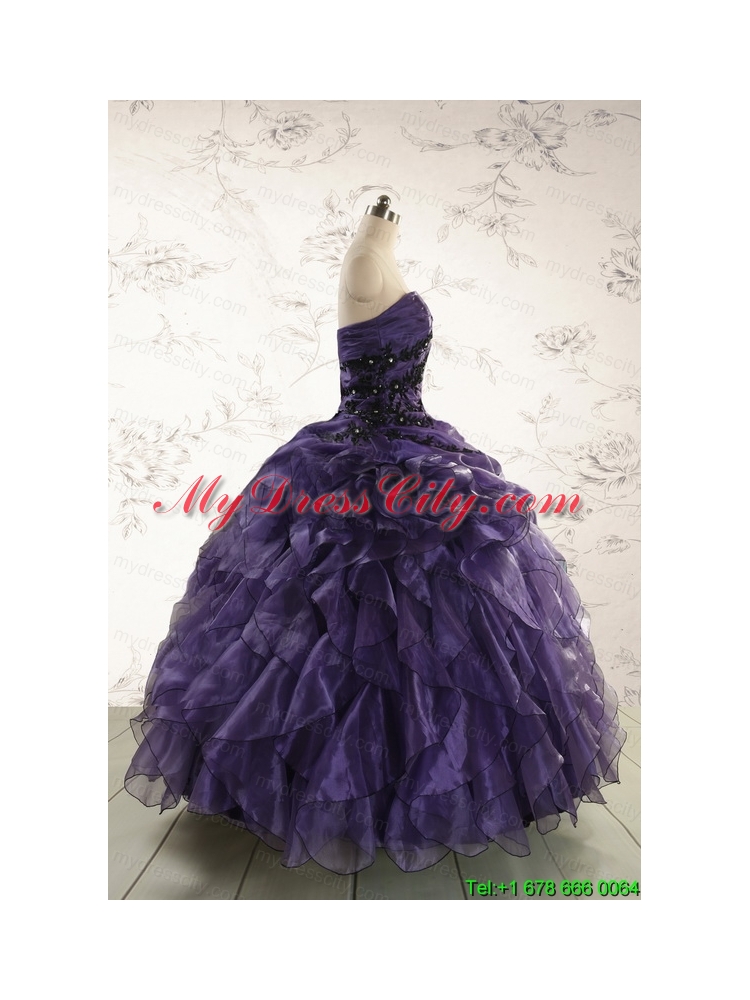 Elegant Sweetheart Appliques Purple Quinceanera Dress for 2015