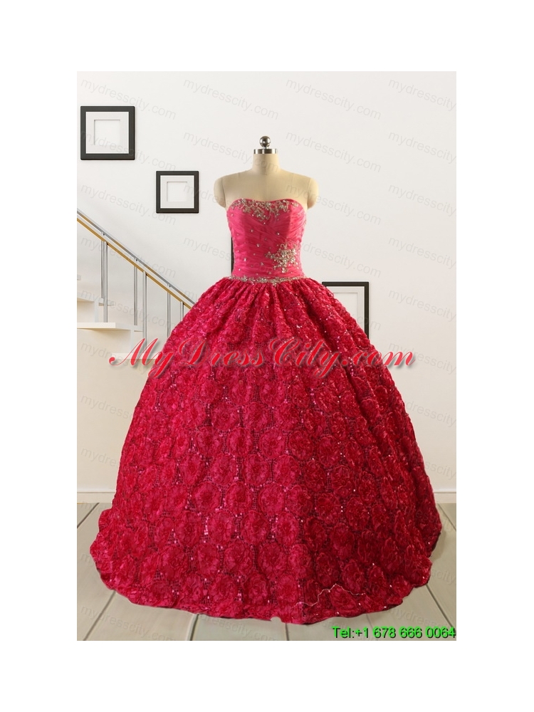 2015 Customize Special Fabric Beading Sweet 16 Dress in Coral Red