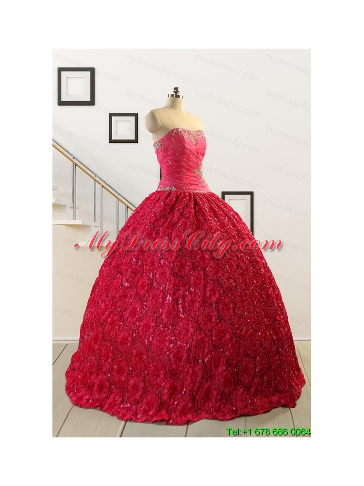 2015 Customize Special Fabric Beading Sweet 16 Dress in Coral Red