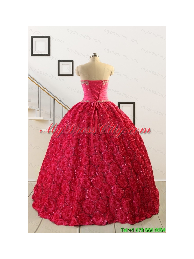 2015 Customize Special Fabric Beading Sweet 16 Dress in Coral Red