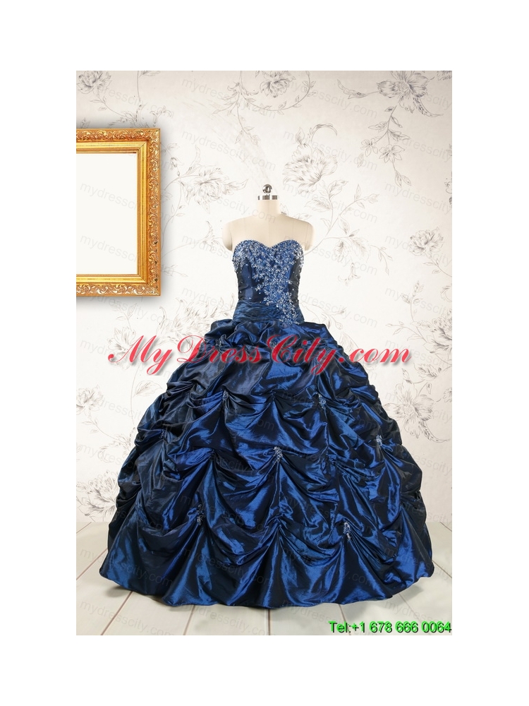 2015 Exclusive Appliques Navy Blue Quinceanera Dresses