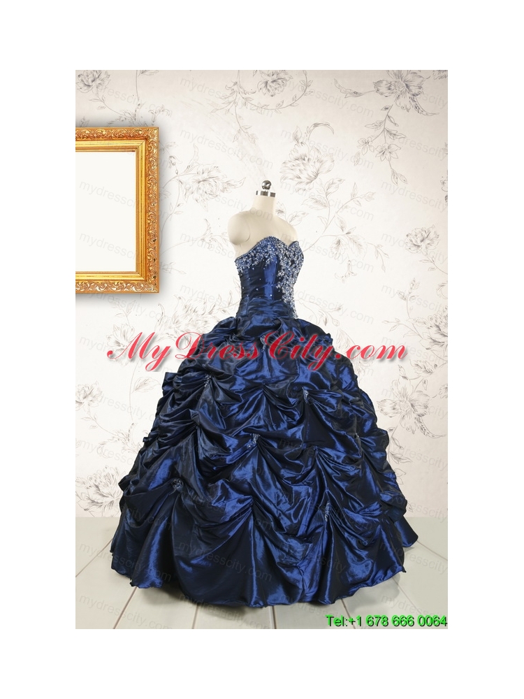 2015 Exclusive Appliques Navy Blue Quinceanera Dresses