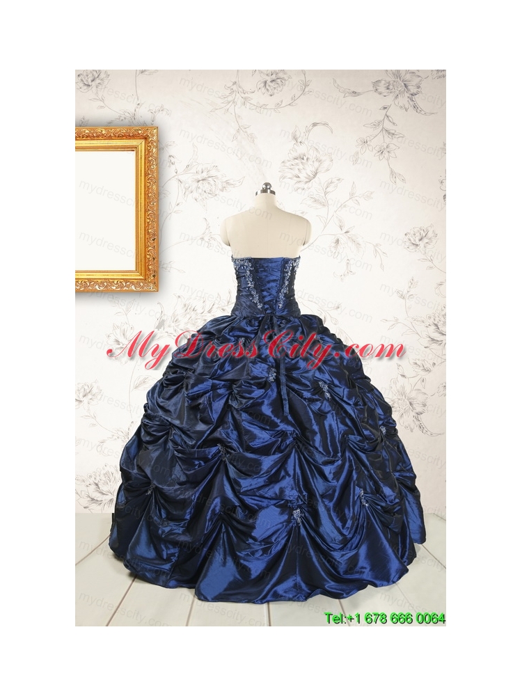 2015 Exclusive Appliques Navy Blue Quinceanera Dresses