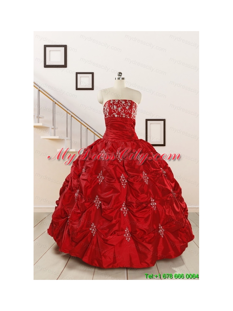 Cheap Appiques Beading Quinceanera Dresses in Red