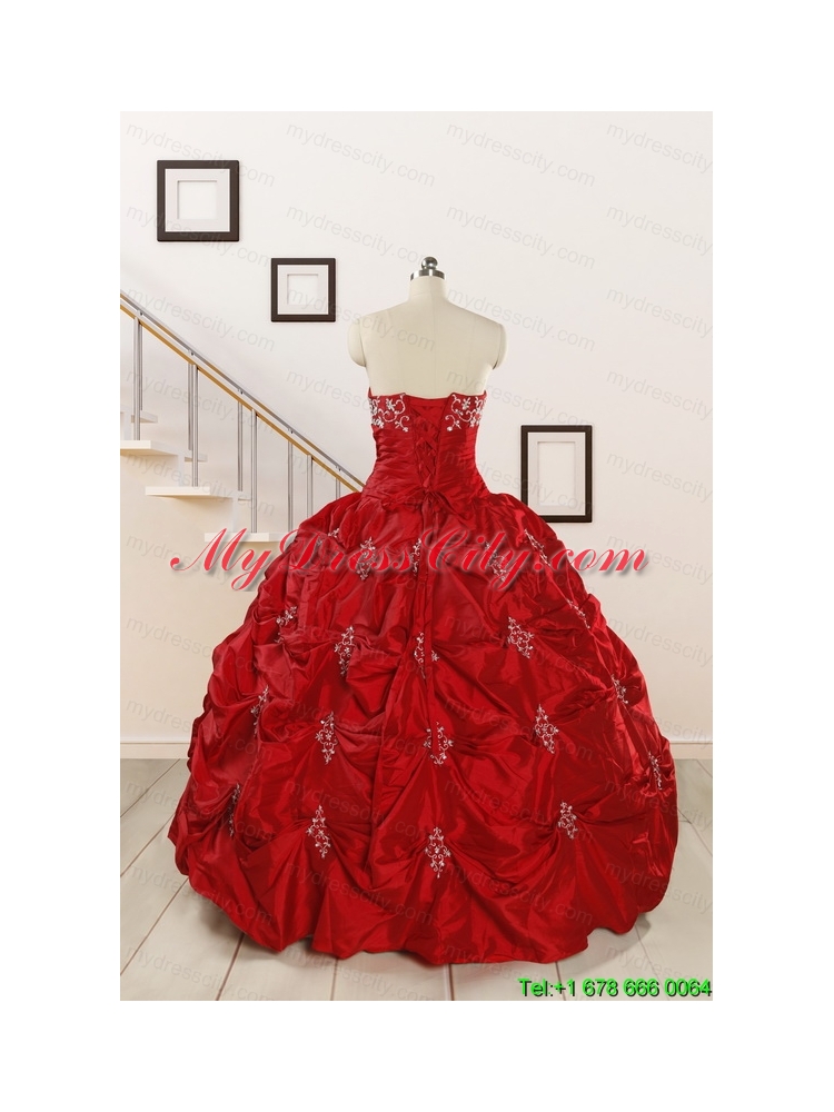 Cheap Appiques Beading Quinceanera Dresses in Red