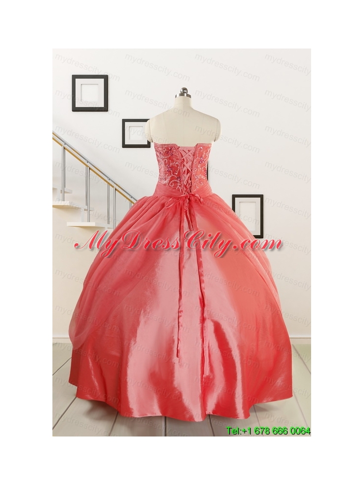 Cheap Strapless Ball Gown Quinceanera Dresses in Watermelon for 2015