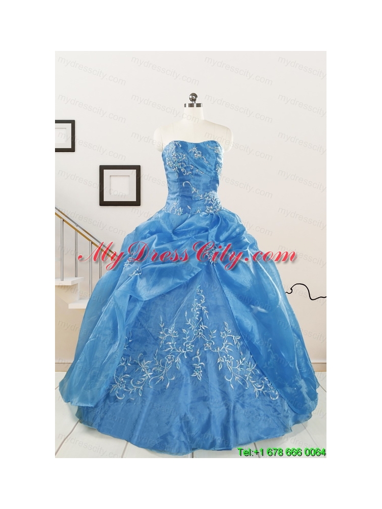 Classical Baby Blue Quinceanera Dresses with Embroidery for 2015