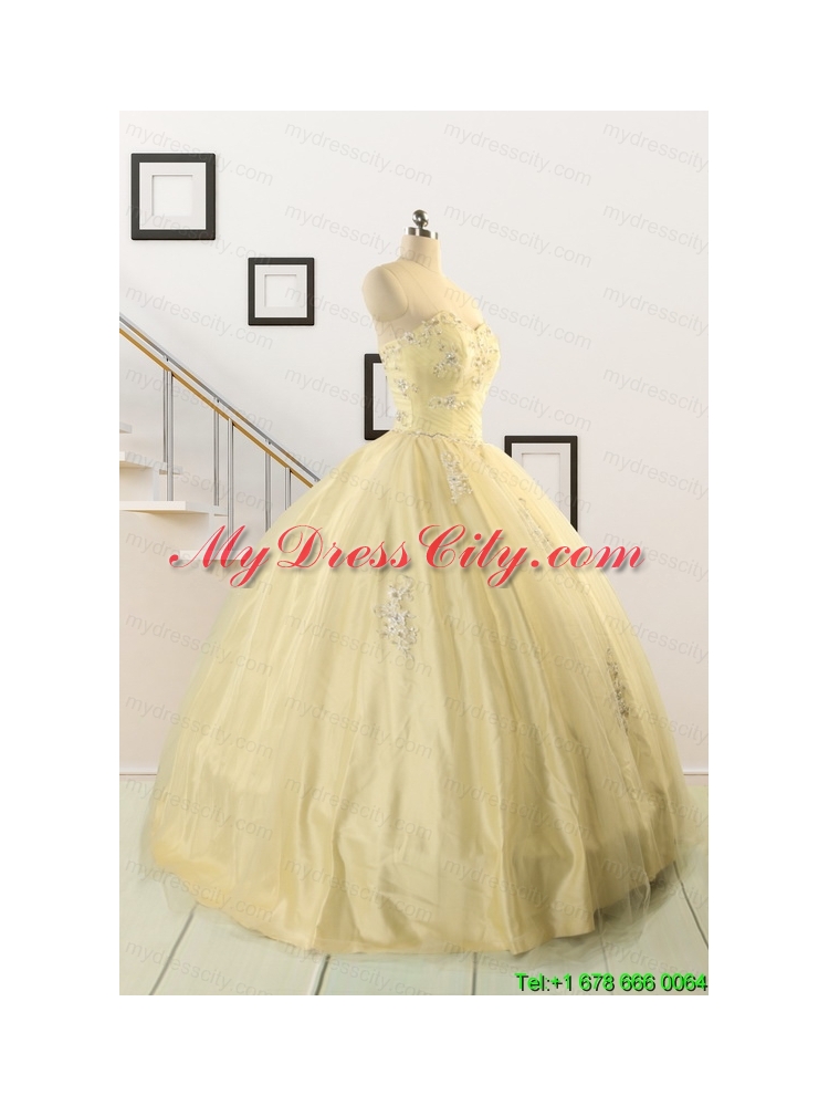 Latest Appliques Quinceanera Dress in Light Yellow For 2015