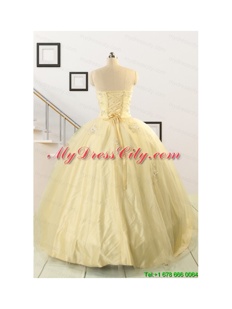 Latest Appliques Quinceanera Dress in Light Yellow For 2015