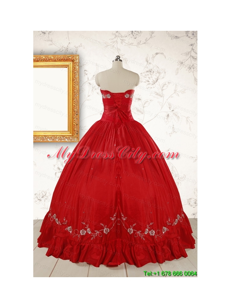 2015 Cheap Sweetheart Red Puffy Quinceanera Dresses with Embroidery