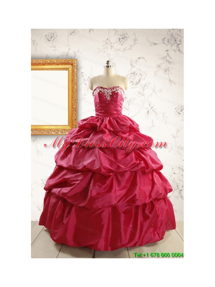 Appliques 2015 Hot Pink Quinceanera Dresses with Lace Up