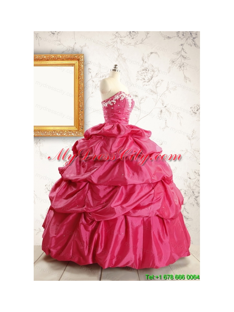 Appliques 2015 Hot Pink Quinceanera Dresses with Lace Up