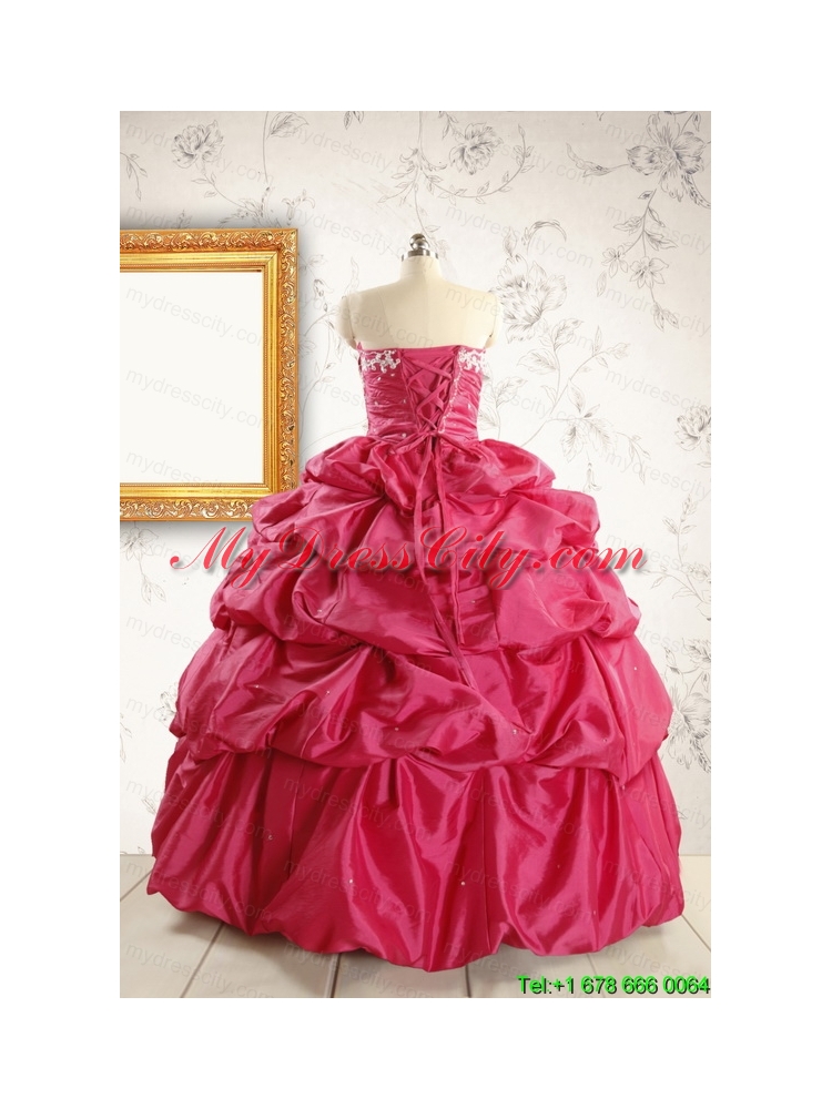 Appliques 2015 Hot Pink Quinceanera Dresses with Lace Up