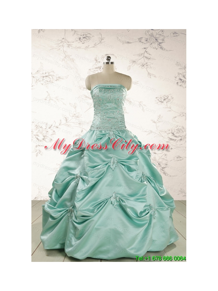 Cheap Turquoise Quinceanera Dresses with Appliques