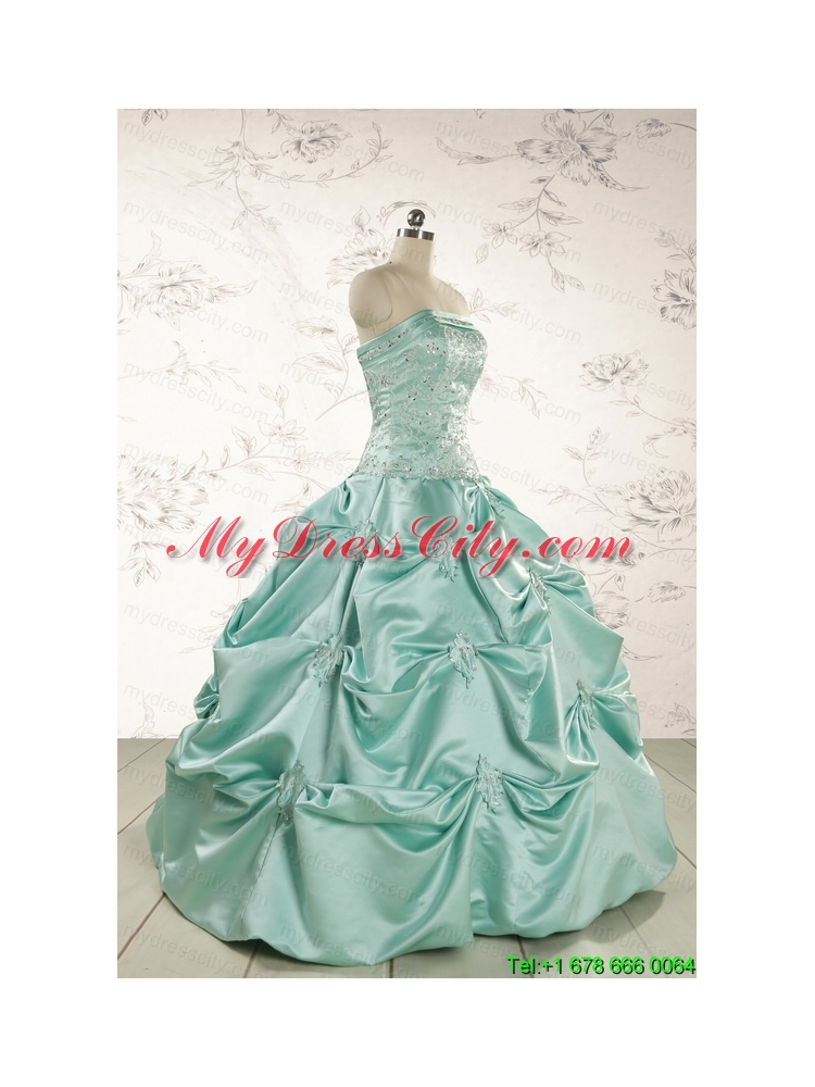 Cheap Turquoise Quinceanera Dresses with Appliques