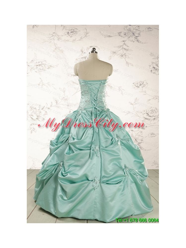 Cheap Turquoise Quinceanera Dresses with Appliques