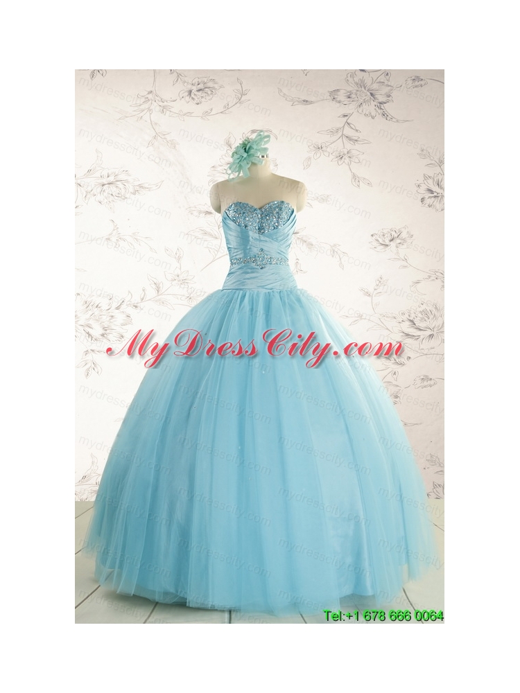 Elegant Beading 2015 Quinceanera Dress in Baby Blue