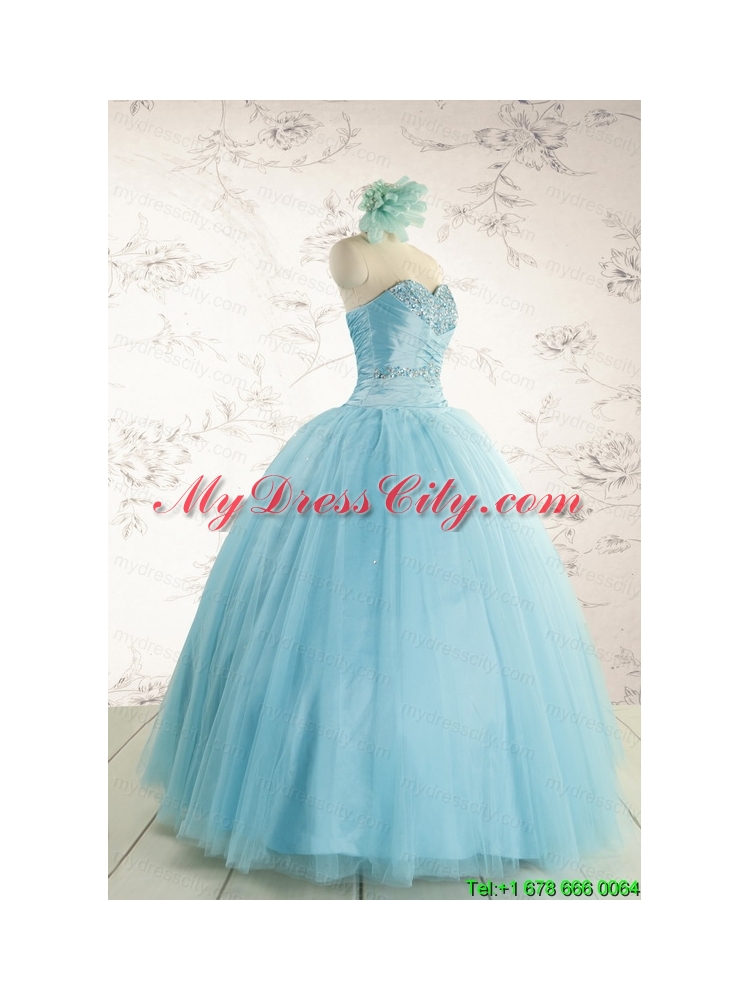 Elegant Beading 2015 Quinceanera Dress in Baby Blue