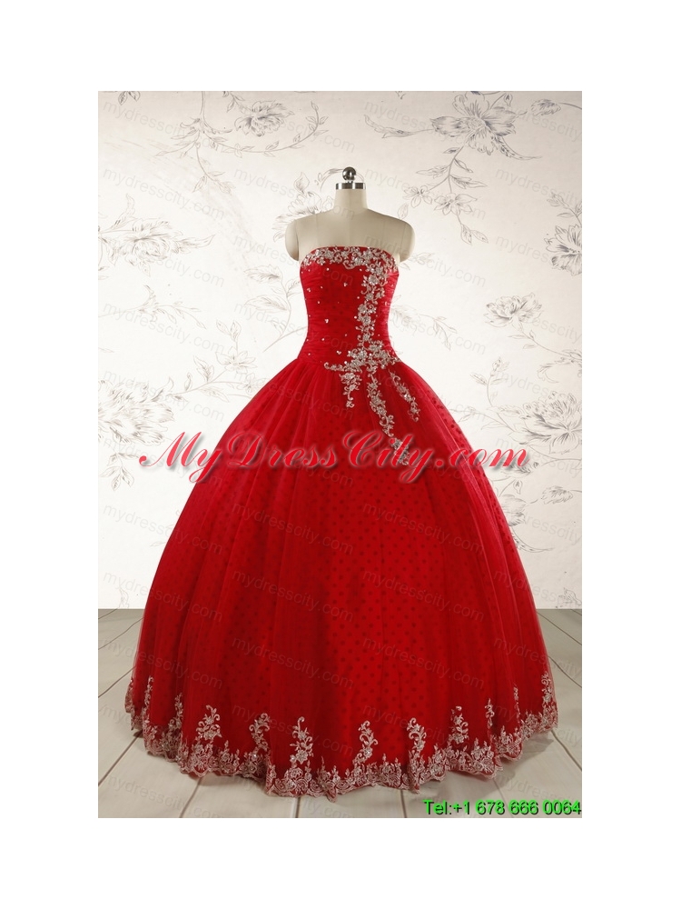 Elegant Red Strapless Quinceanera Dresses for 2015