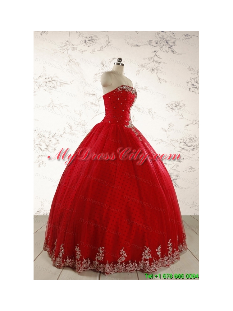 Elegant Red Strapless Quinceanera Dresses for 2015