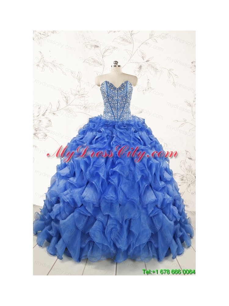 Hot Sale Beading Royal Blue Sweet 15 Dresses with Sweep Train