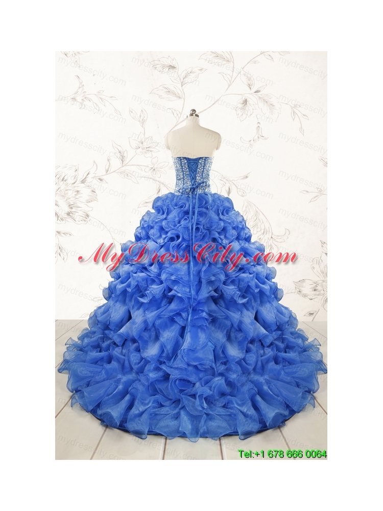 Hot Sale Beading Royal Blue Sweet 15 Dresses with Sweep Train