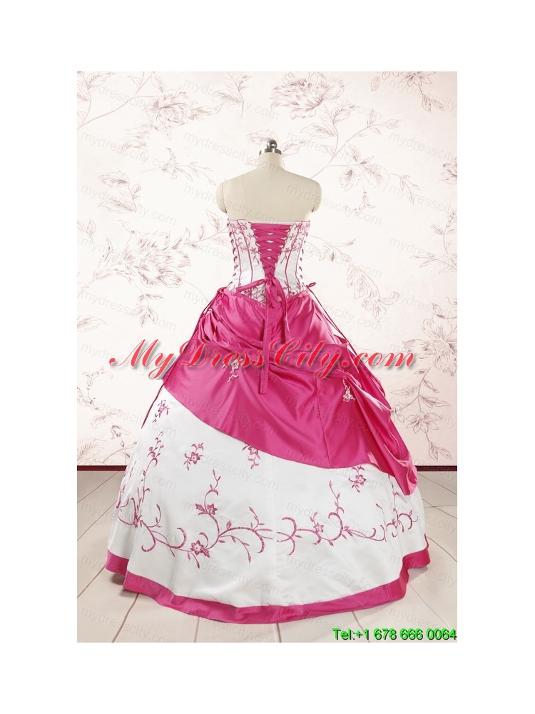 Luxurious Embroidery Sweet 15 Dresses in White and Hot Pink