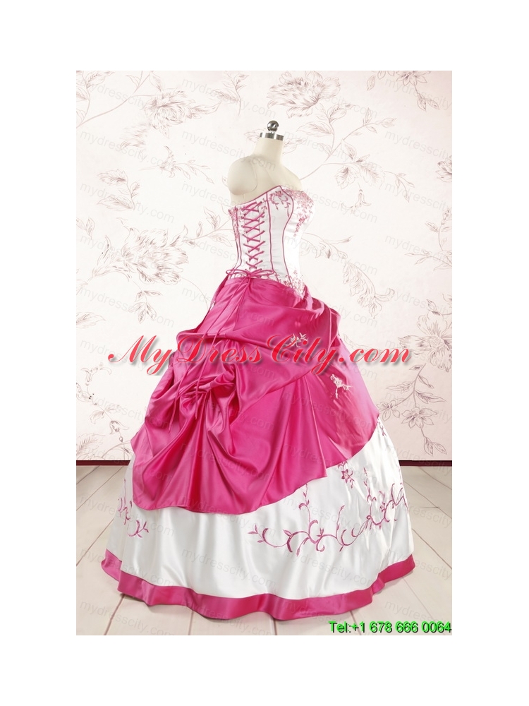 Luxurious Embroidery Sweet 15 Dresses in White and Hot Pink