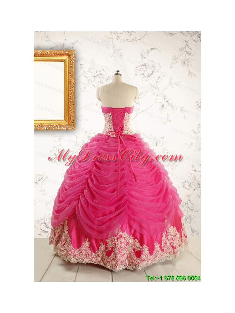 Luxurious Lace Appliques 2015 Quinceanera Gowns in Hot Pink