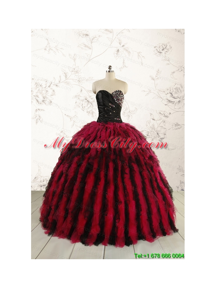 Luxurious Sweetheart Beading Quinceanera Dresses in Red and Black