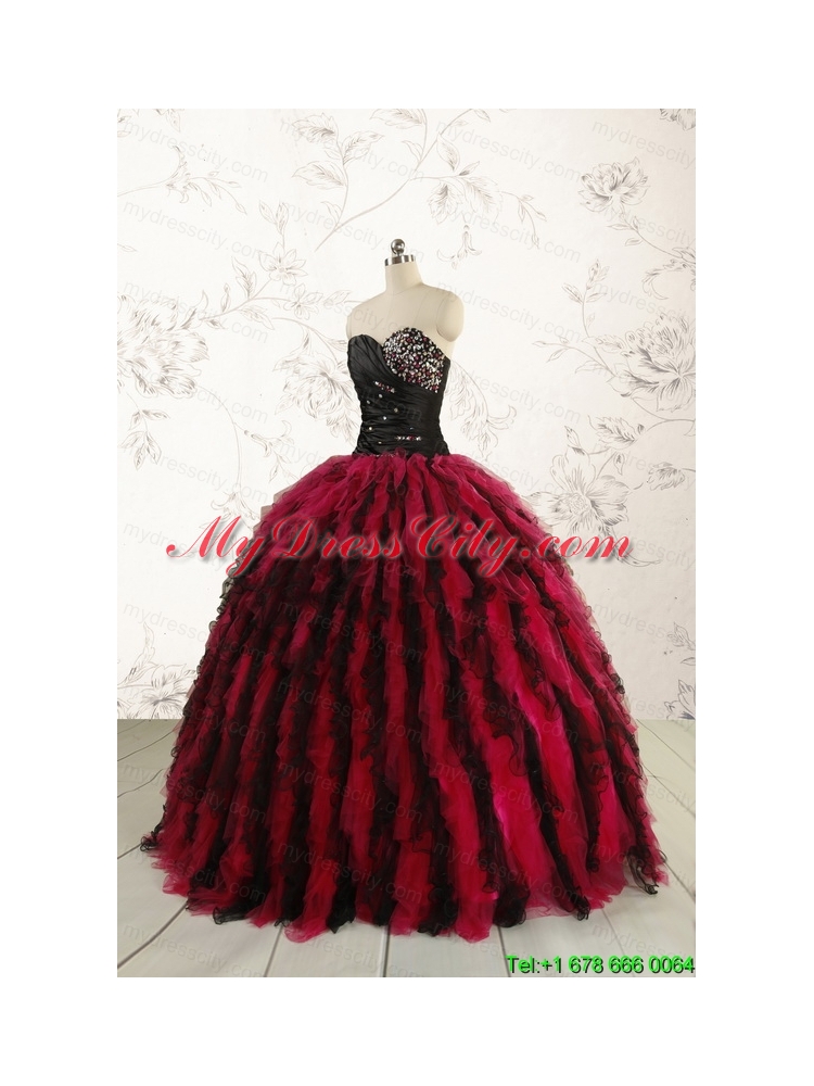 Luxurious Sweetheart Beading Quinceanera Dresses in Red and Black