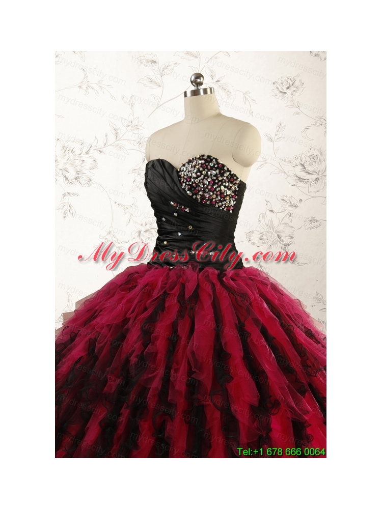 Luxurious Sweetheart Beading Quinceanera Dresses in Red and Black