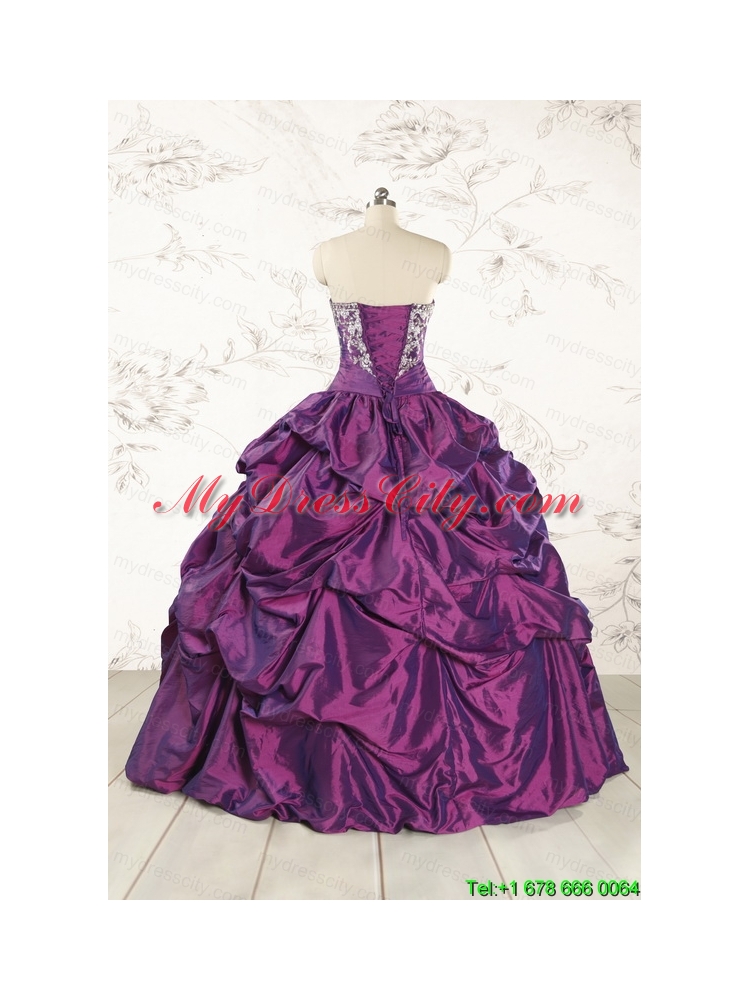 Purple Strapless 2015 Quinceanera Dresses with Embroidery