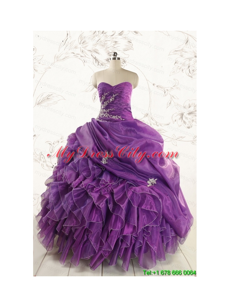 Romantic Purple Ball Gown 2015 Quinceanera Dress with Appliques and Ruffles