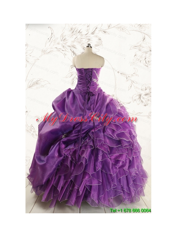 Romantic Purple Ball Gown 2015 Quinceanera Dress with Appliques and Ruffles